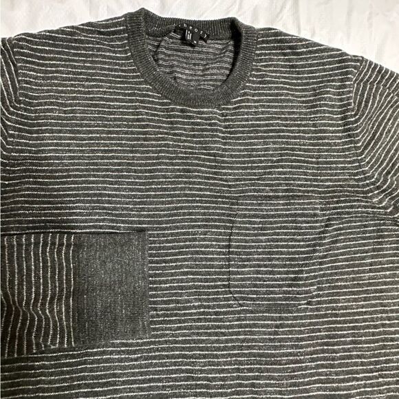 Theory Gray Striped Cillin TS Aviary Crewneck Cotton blend Sweater Size Medium - Picture 2 of 8